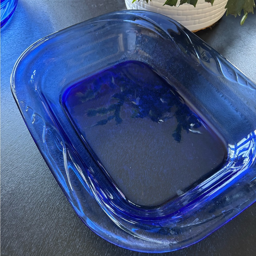 Vintage Cobalt Blue Glass Made in USA Casserole Serving Dish
